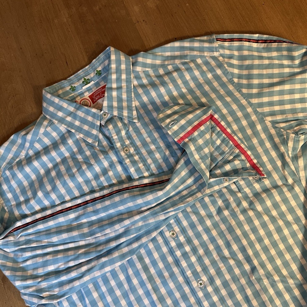 Robert Graham Men L Blue Button Up The Freshly Launder Shirt Check Plaid Cotton